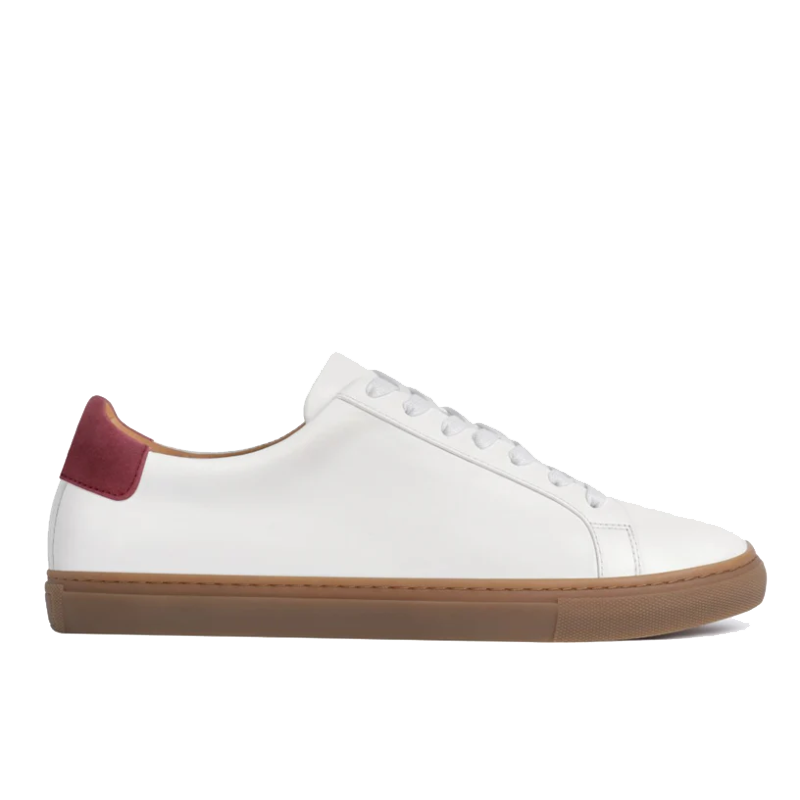 opp france Men’s Lace-up Simple Soft Leather Casual Shoes White x Burgundy