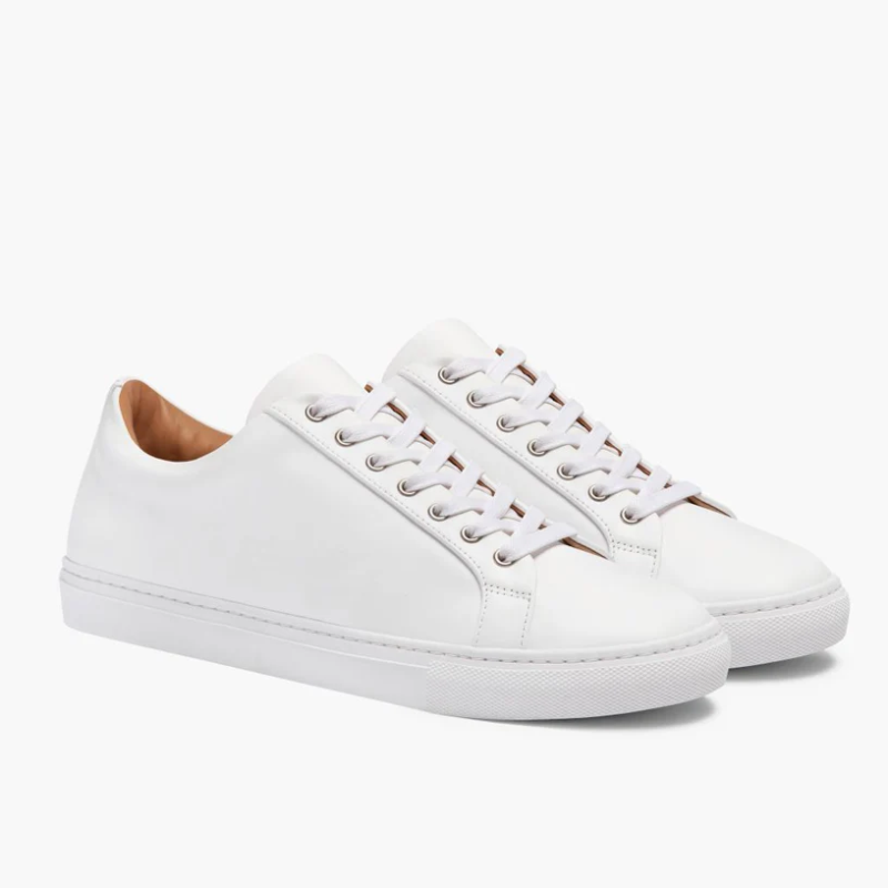 Opp France Men’s Lace-up Simple Solid Color Soft Leather Casual Shoes White