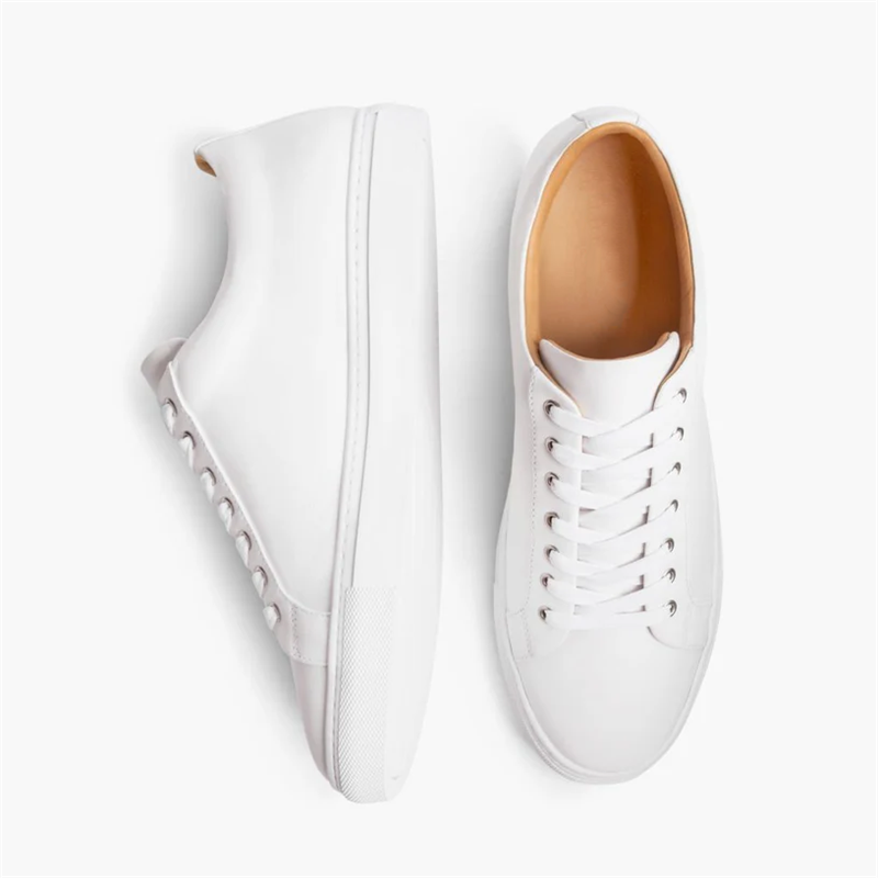 Opp France Men’s Lace-up Simple Solid Color Soft Leather Casual Shoes White