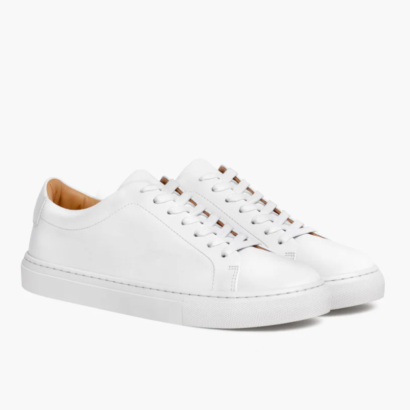 Opp France Men’s Lace-up Simple Solid Color Soft Leather Casual Shoes White