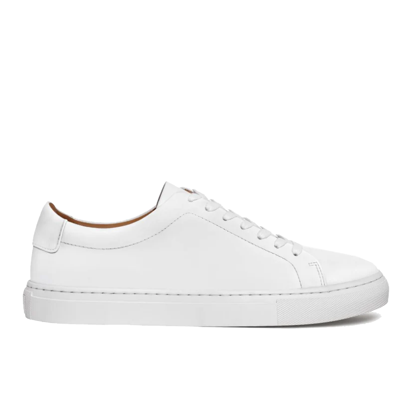 opp france Men’s Lace-up Simple Solid Color Soft Leather Casual Shoes White