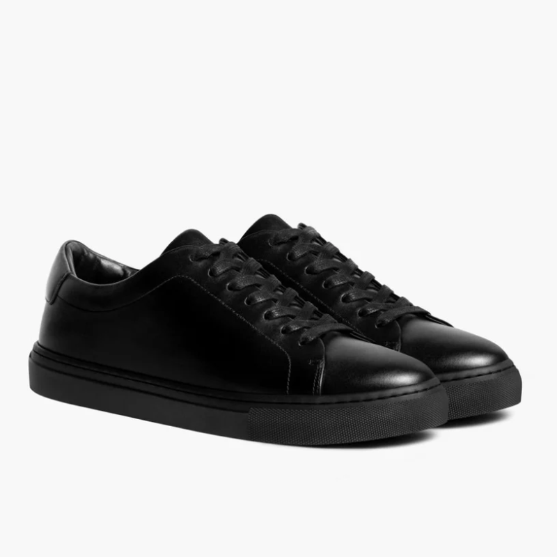 Opp France Men’s Lace-up Simple Solid Color Soft Leather Casual Shoes Jet Black