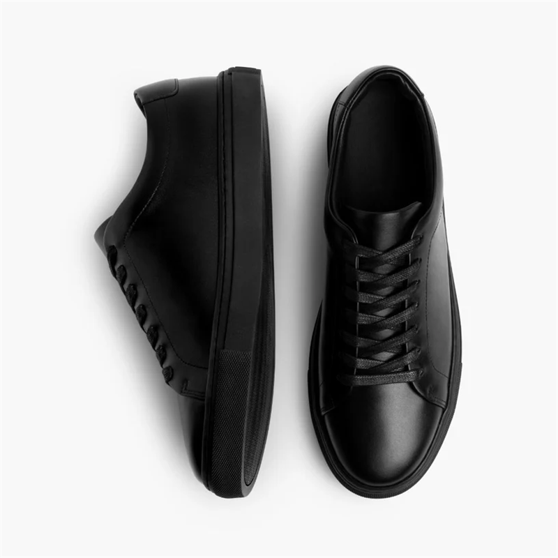 Opp France Men’s Lace-up Simple Solid Color Soft Leather Casual Shoes Jet Black