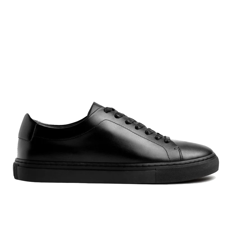 opp france Men’s Lace-up Simple Solid Color Soft Leather Casual Shoes Jet Black