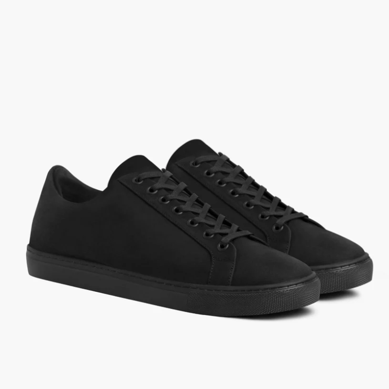 Opp France Men’s Lace-up Simple Solid Color Soft Leather Casual Shoes Black Matte