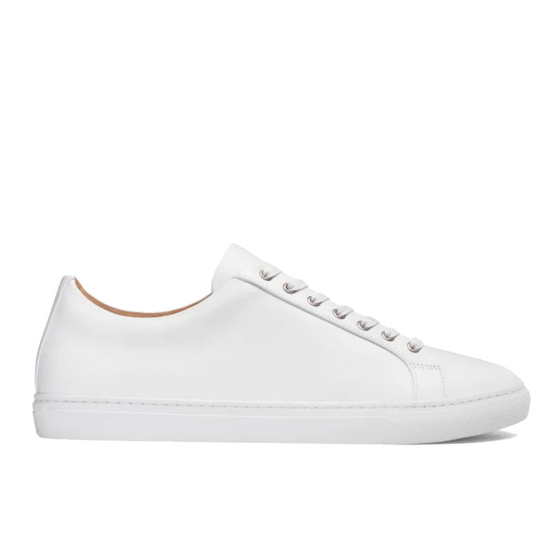 opp france Men’s Lace-up Simple Solid Color Soft Leather Casual Shoes White