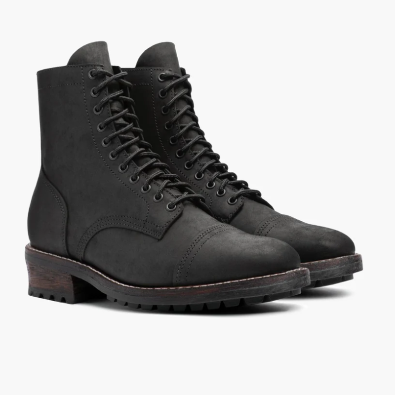 Opp France Men’s Matte Leather Retro High Top Lace-up Martin Boots Black Matte