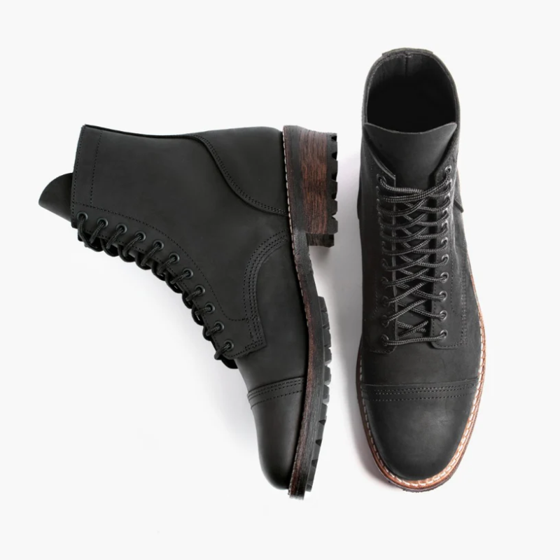 Opp France Men’s Matte Leather Retro High Top Lace-up Martin Boots Black Matte