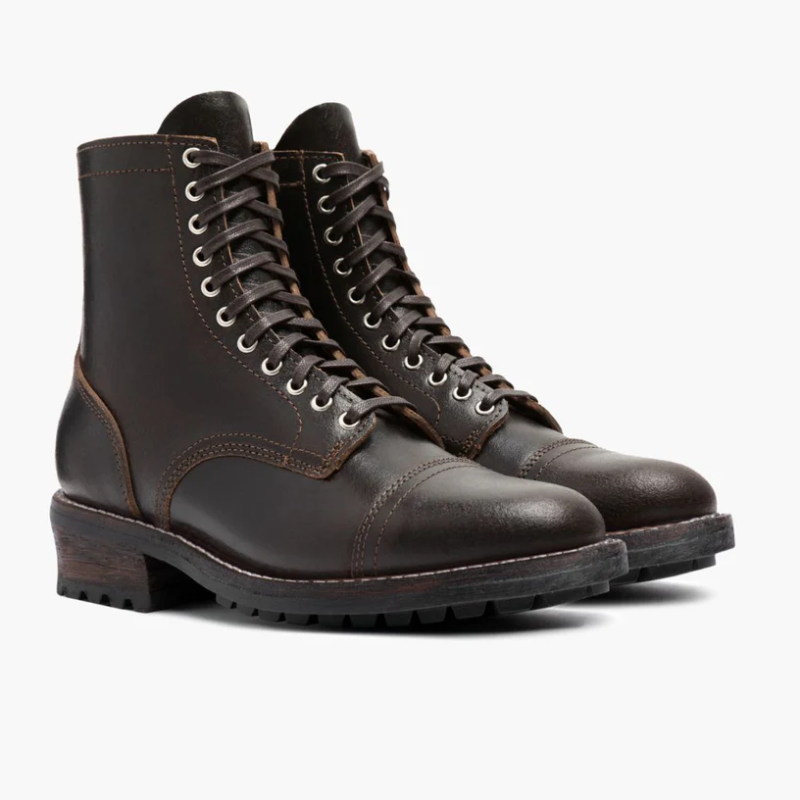 Opp France Men’s Matte Leather Retro High Top Lace-up Martin Boots Waxed Cacao