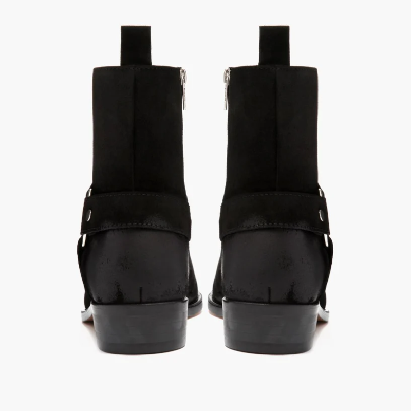 Opp France Men’s O-ring Decorative Zipper Fashionable Boots Black Suede