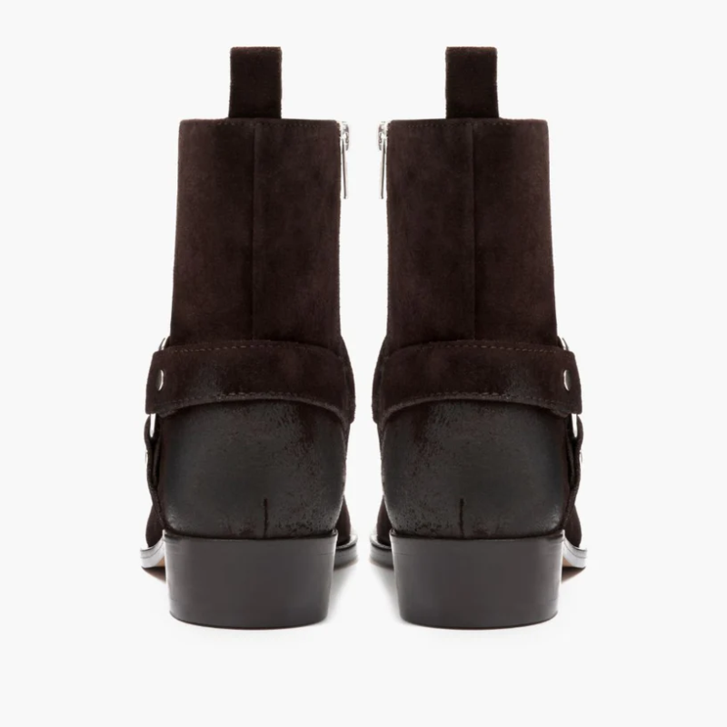 Opp France Men’s O-ring Decorative Zipper Fashionable Boots Dark Brown Suede