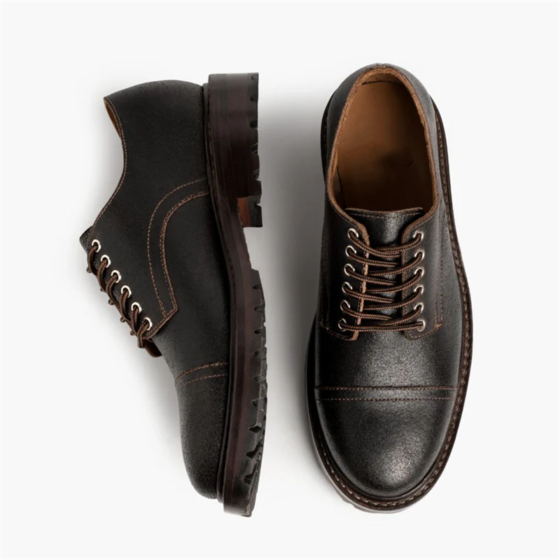 Opp France Men’s Retro Thick-soled Lace-up Leather Casual Shoes Cacao