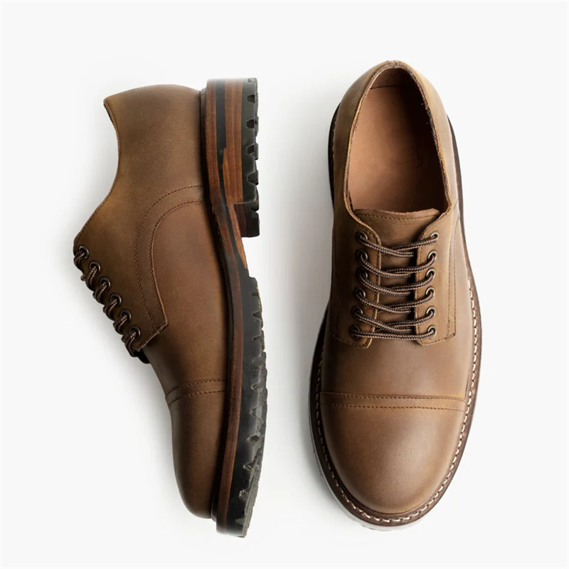 Opp France Men’s Retro Thick-soled Lace-up Leather Casual Shoes Burnt Copper