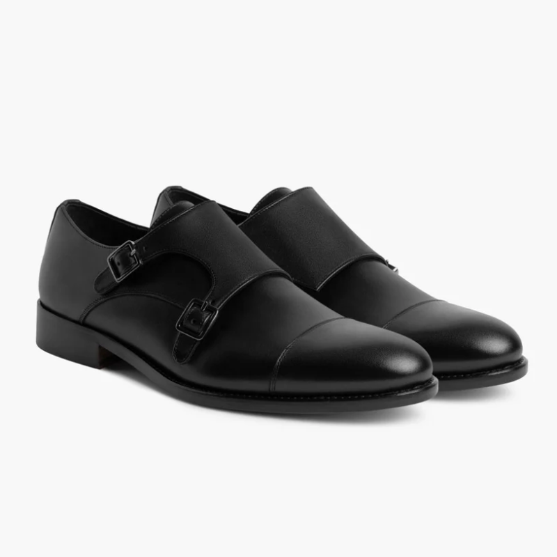 Opp France Men’s Slip-on Square Buckle Decorative Fashionable Leather Shoes Black