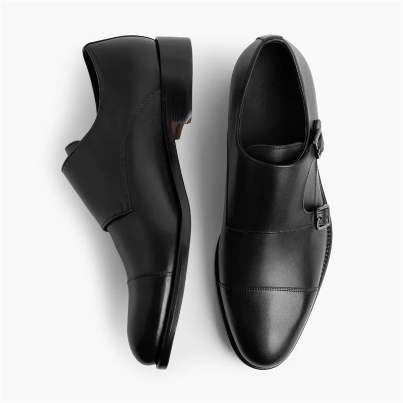 Opp France Men’s Slip-on Square Buckle Decorative Fashionable Leather Shoes Black