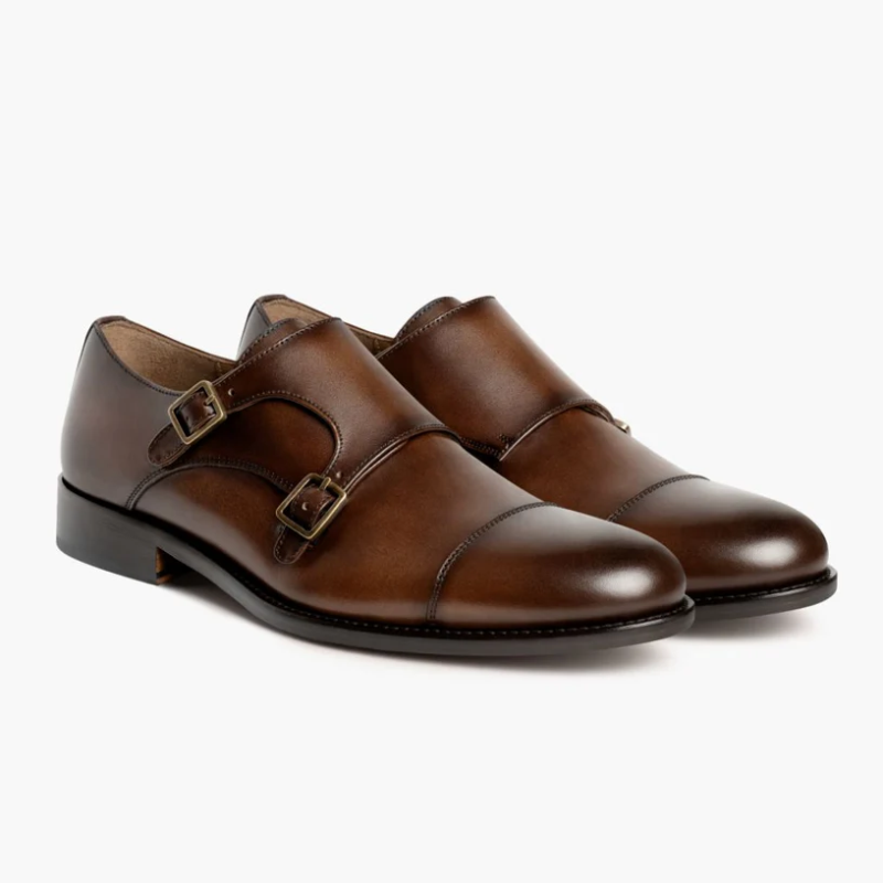 Opp France Men’s Slip-on Square Buckle Decorative Fashionable Leather Shoes Cinnamon