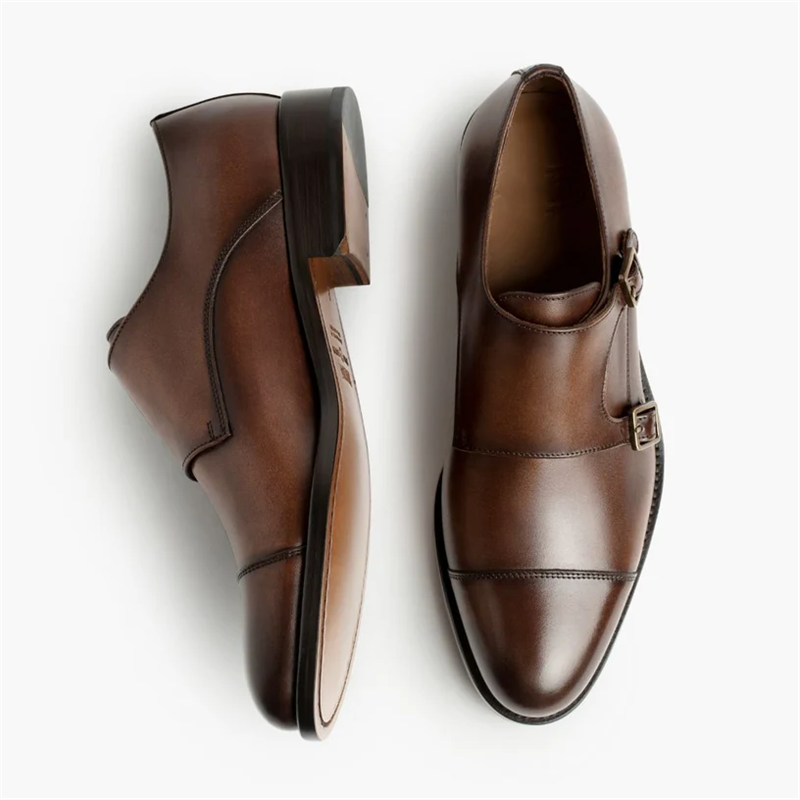 Opp France Men’s Slip-on Square Buckle Decorative Fashionable Leather Shoes Cinnamon