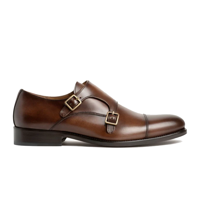 Opp France Men’s Slip-on Square Buckle Decorative Fashionable Leather Shoes Cinnamon