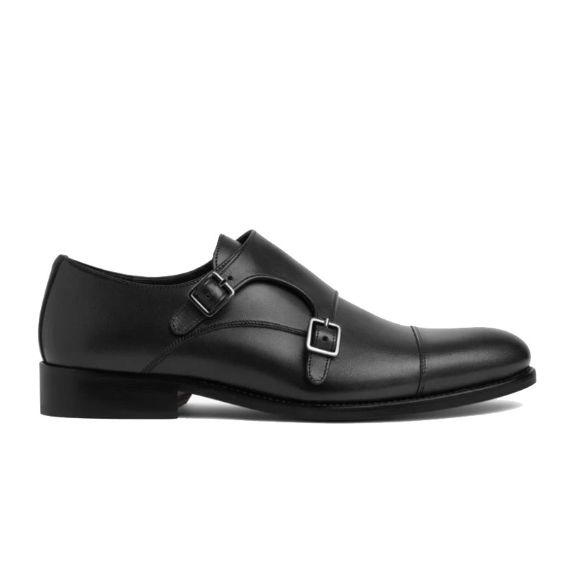 opp france Men’s Slip-on Square Buckle Decorative Fashionable Leather Shoes Black