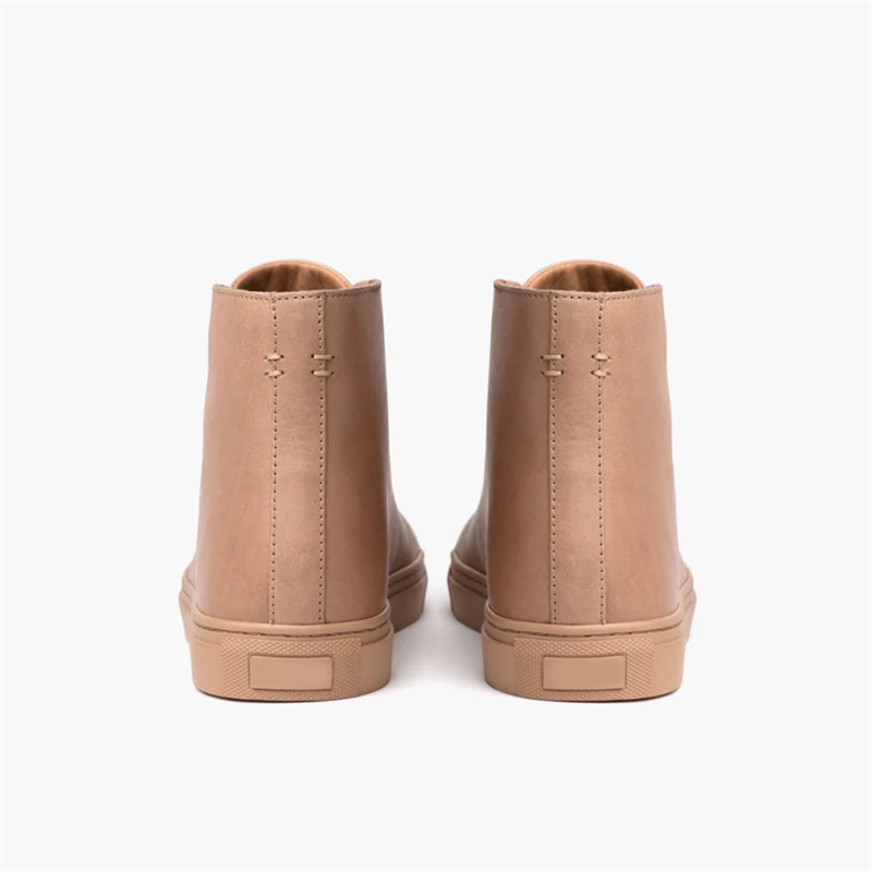 Opp France Men’s Solid Color High Top Lace-up Simple Leather Casual Shoes Natural Vachetta