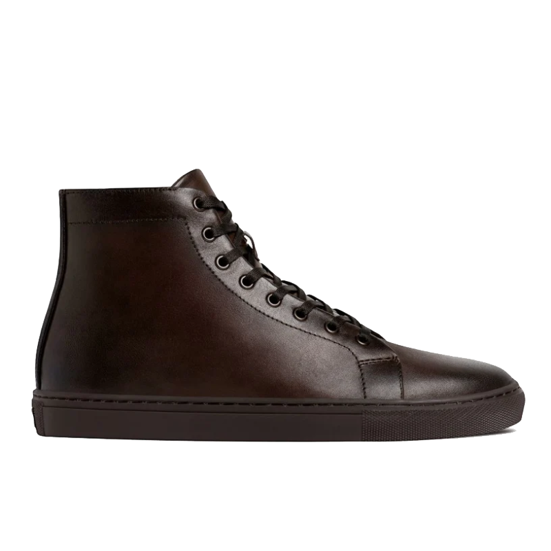 opp france Men’s Solid Color High Top Lace-up Simple Leather Casual Shoes Old English