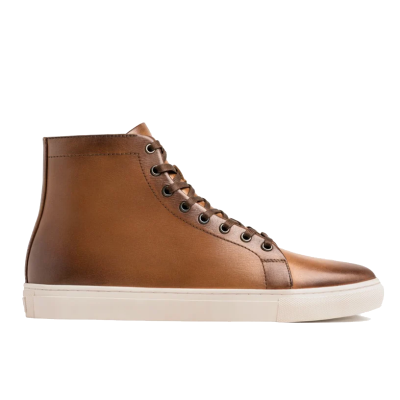 opp france Men’s Solid Color High Top Lace-up Simple Leather Casual Shoes Toffee