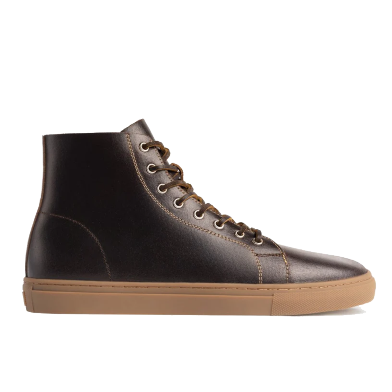 opp france Men’s Solid Color High Top Lace-up Simple Leather Casual Shoes Cacao