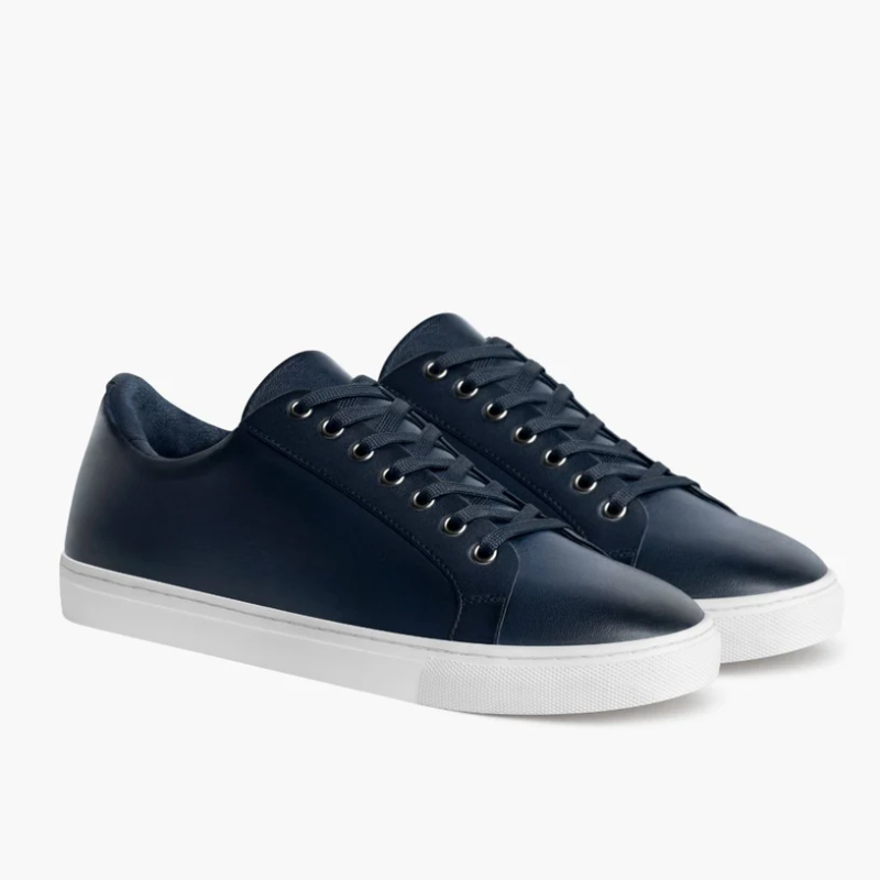 Opp France Men’s Solid Color Lace-up Soft Leather Simple Casual Shoes Deep Blue