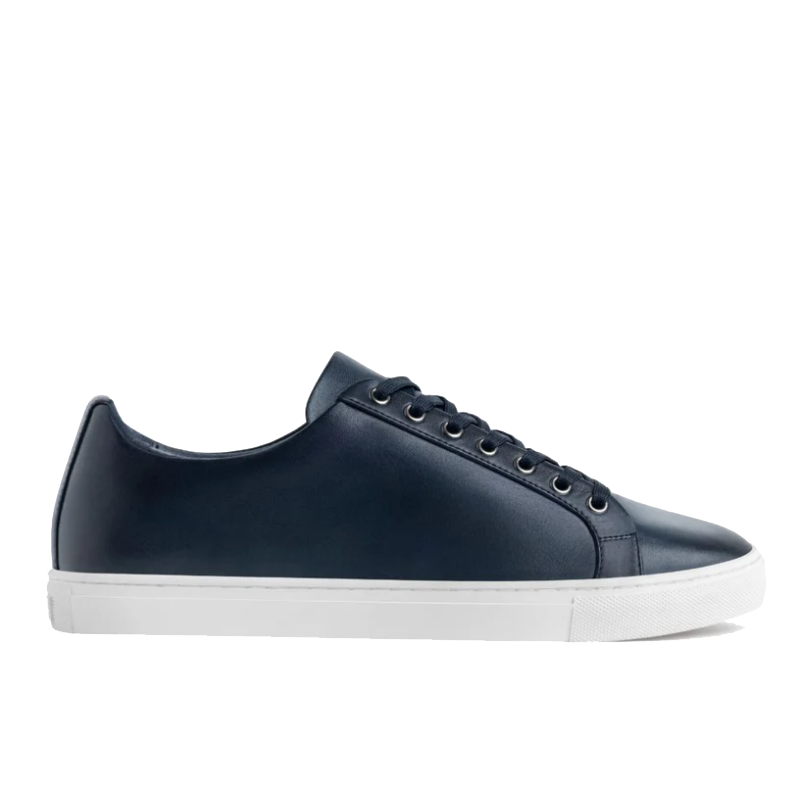 opp france Men’s Solid Color Lace-up Soft Leather Simple Casual Shoes Deep Blue