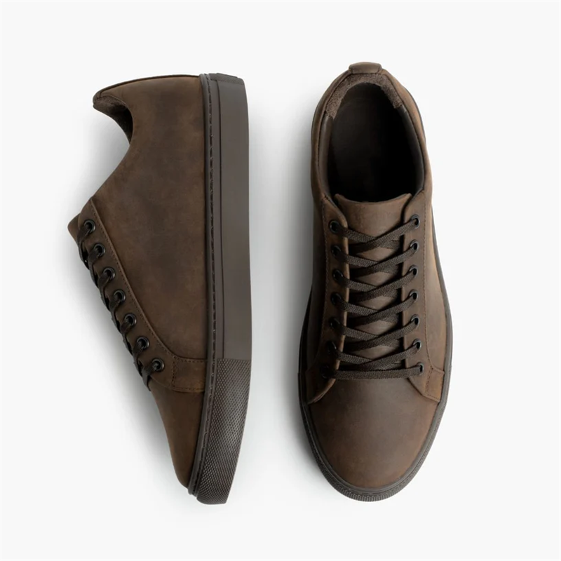 Opp France Men’s Solid Color Lace-up Soft Leather Simple Casual Shoes Tobacco