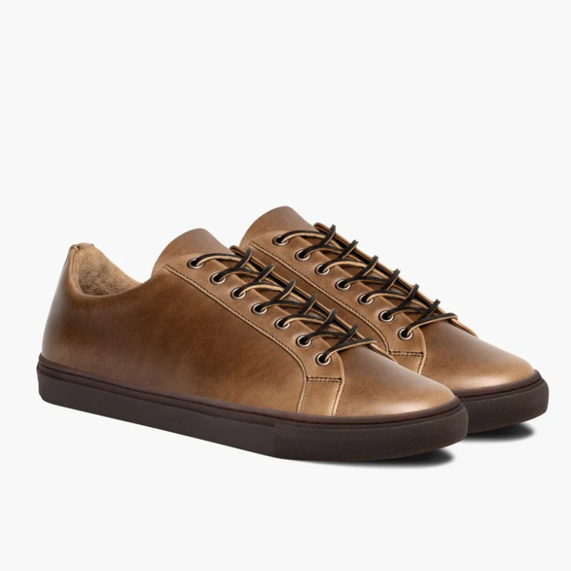 Opp France Men’s Solid Color Lace-up Soft Leather Simple Casual Shoes Natural