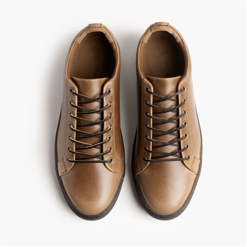 Opp France Men’s Solid Color Lace-up Soft Leather Simple Casual Shoes Natural