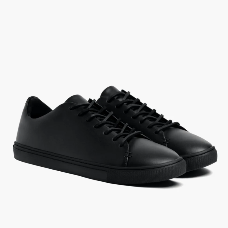 Opp France Men’s Solid Color Lace-up Soft Leather Simple Casual Shoes Black Vachetta