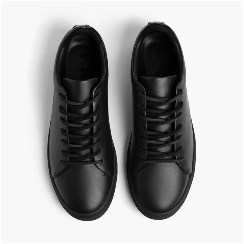 Opp France Men’s Solid Color Lace-up Soft Leather Simple Casual Shoes Black Vachetta