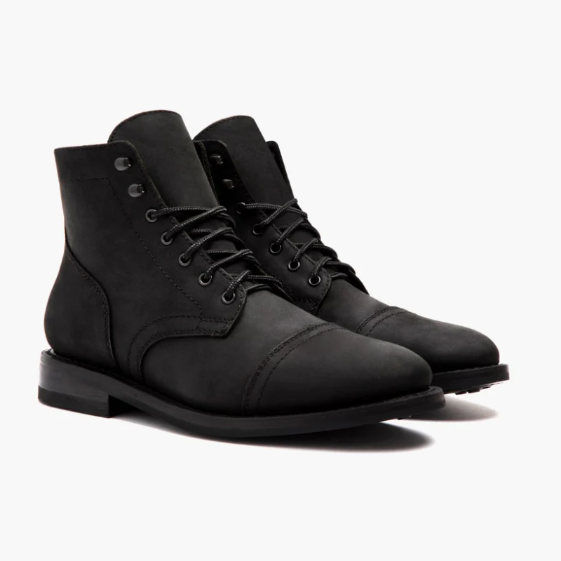 Opp France Men’s Strong Elastic Leather Retro Lace-up Martin Boots Black Matte