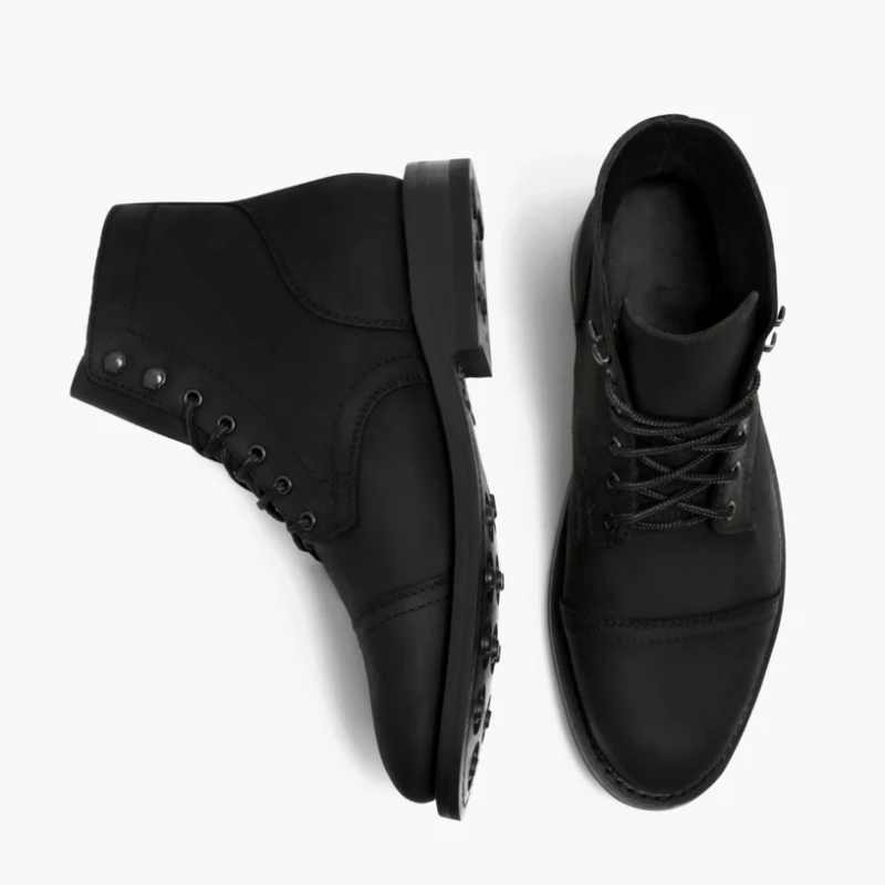 Opp France Men’s Strong Elastic Leather Retro Lace-up Martin Boots Black Matte