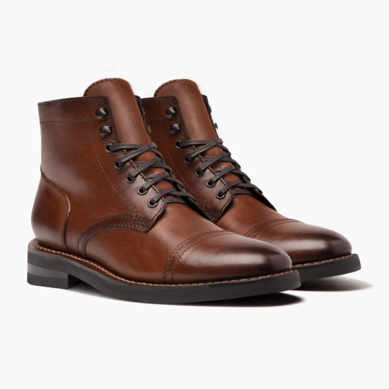 Opp France Men’s Strong Elastic Leather Retro Lace-up Martin Boots Brandy