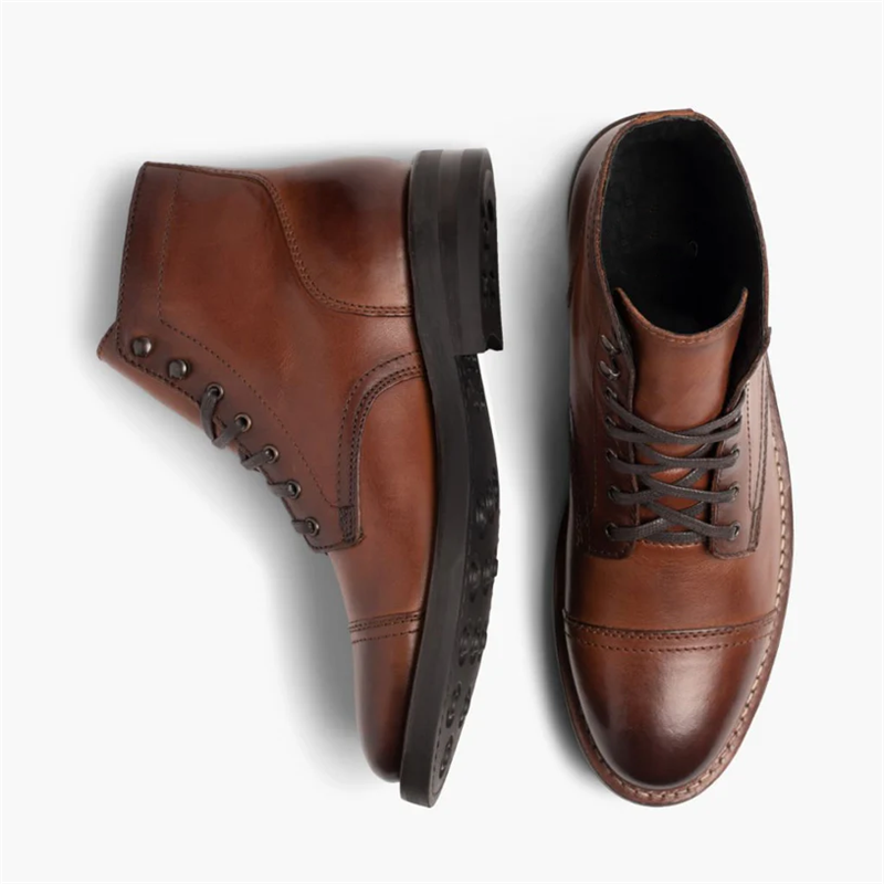 Opp France Men’s Strong Elastic Leather Retro Lace-up Martin Boots Brandy