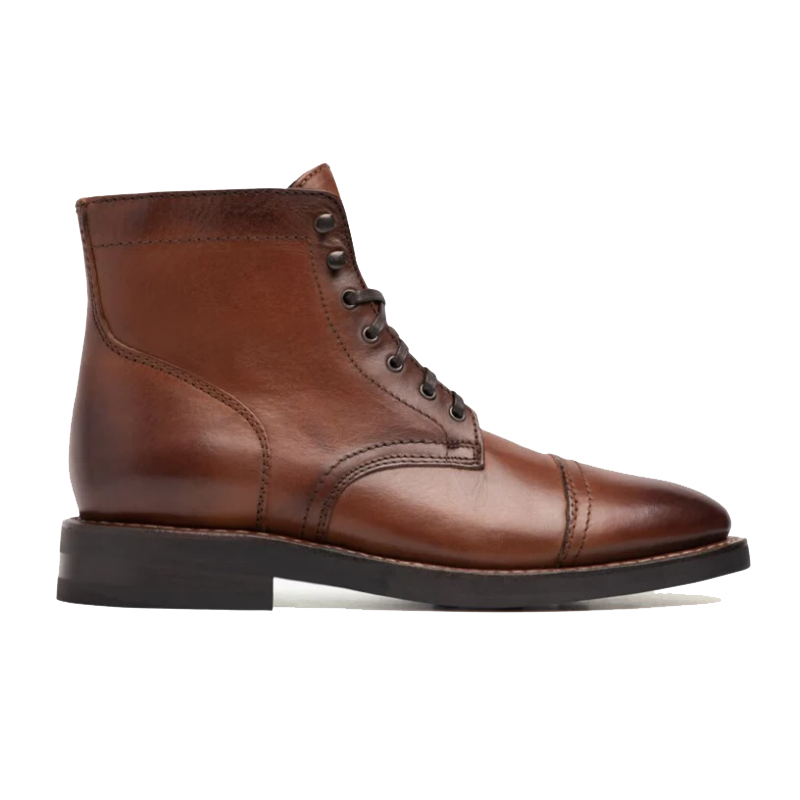 opp france Men’s Strong Elastic Leather Retro Lace-up Martin Boots Brandy