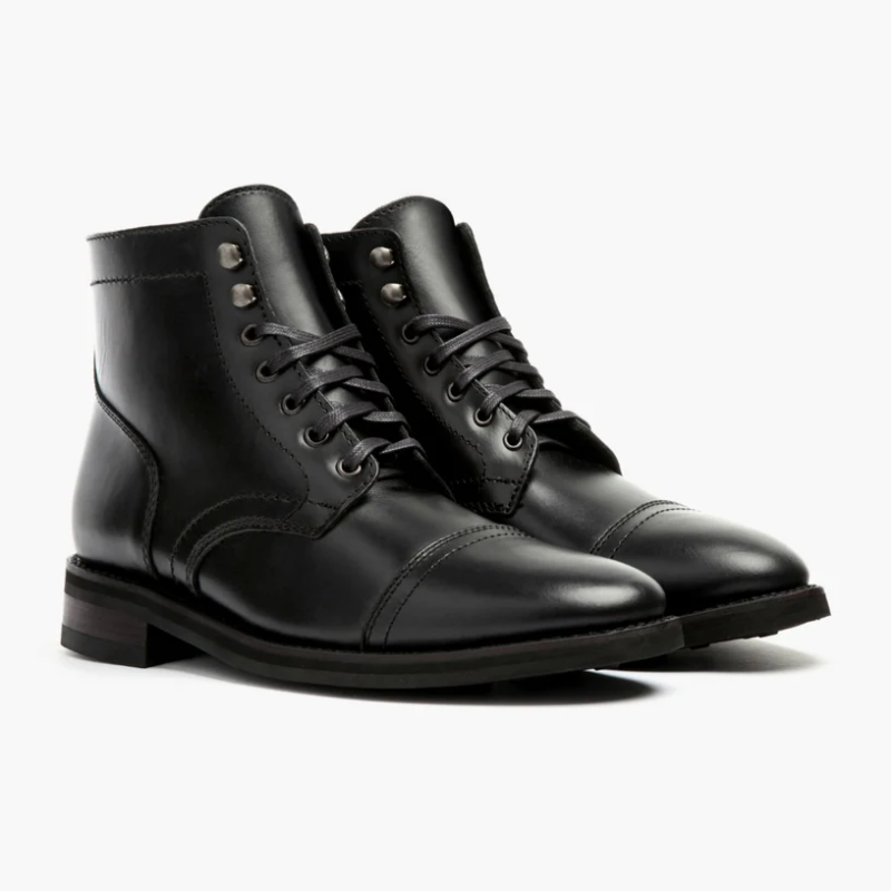 Opp France Men’s Strong Elastic Leather Retro Lace-up Martin Boots Black