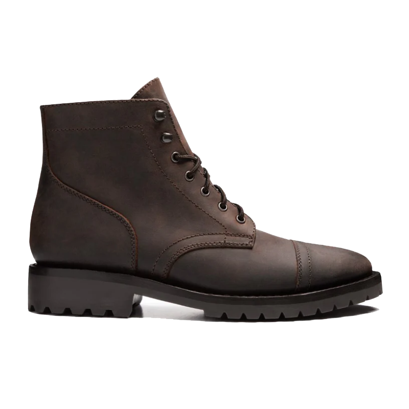 opp france Men’s Strong Elastic Leather Retro Lace-up Martin Boots Tobacco