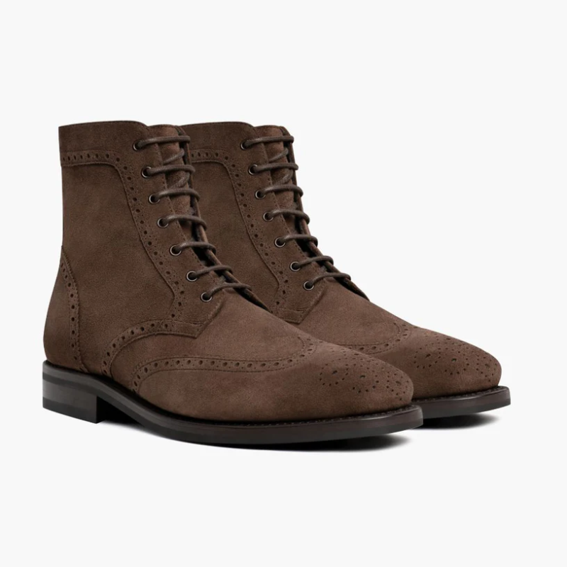 Opp France Men’s Suede Solid Color Lace-up Martin Boots Chocolate Suede