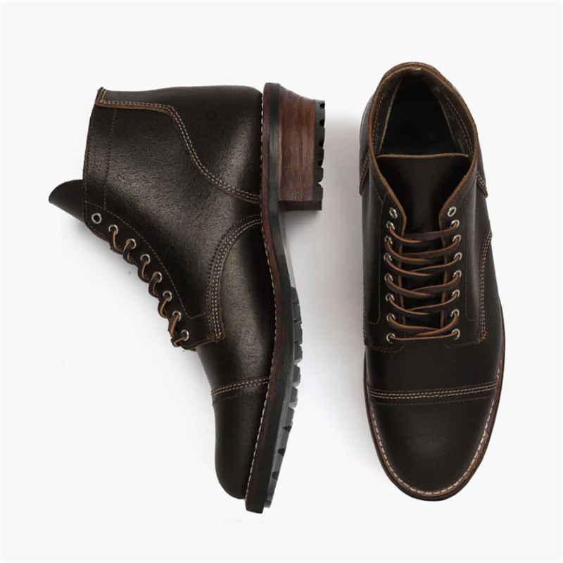 Opp France Men’s Thick Sole Lace Up Waxed Leather Low Top Boots Waxed Cacao