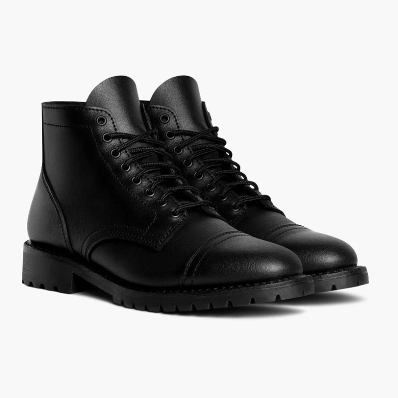 Opp France Men’s Thick Sole Lace Up Waxed Leather Low Top Boots Black Waxed Roughout