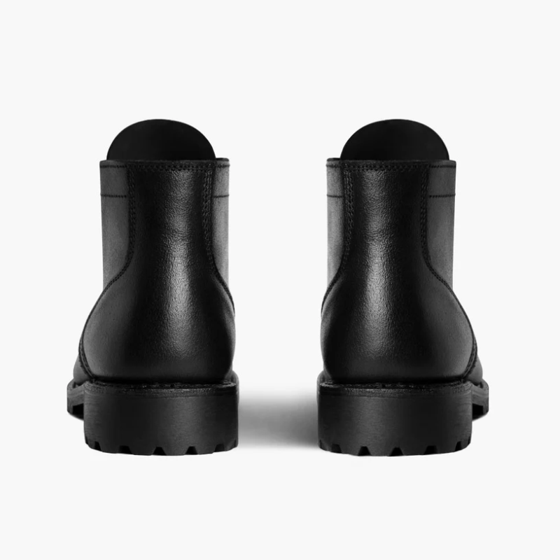 Opp France Men’s Thick Sole Lace Up Waxed Leather Low Top Boots Black Waxed Roughout