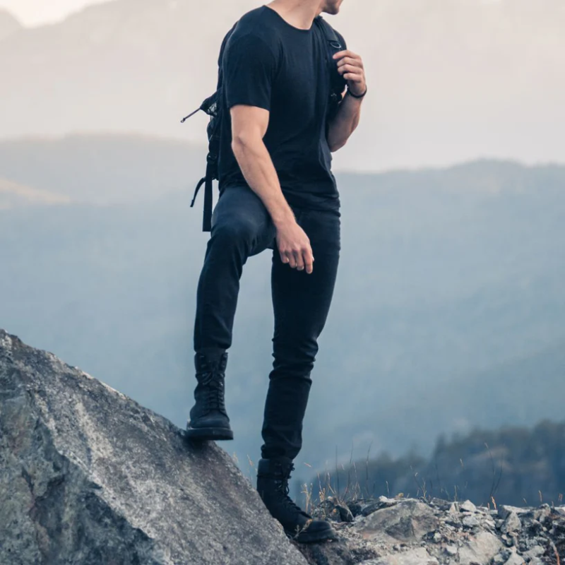 Opp France Men’s Thick-soled Outdoor High-top Lace-up Boots Black Matte