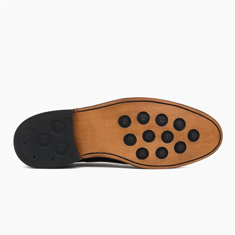 Opp France Men’s Trendy Retro Square Buckle Leather Strap Boots Black Suede