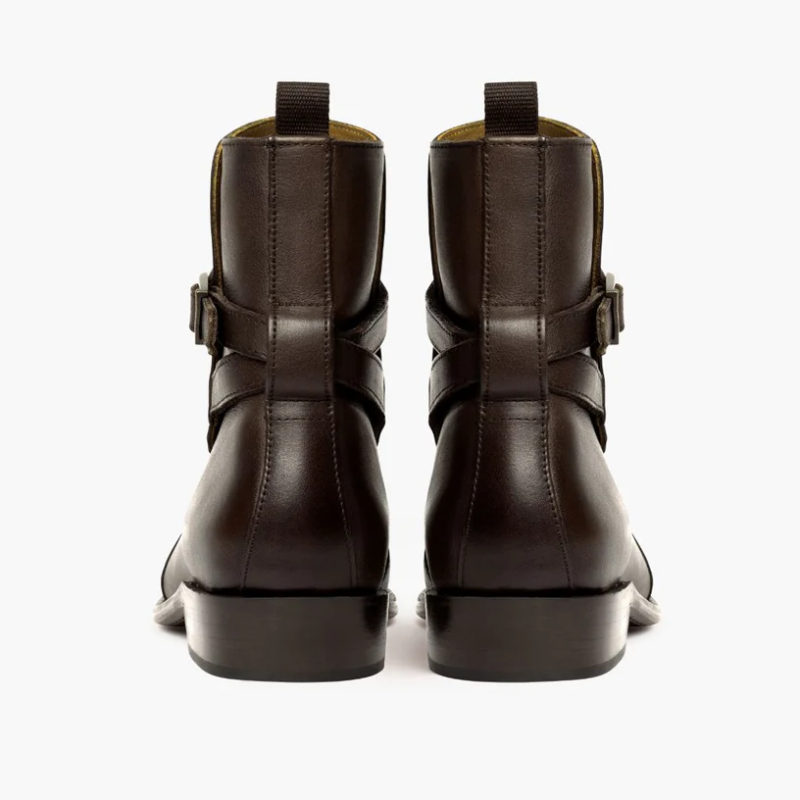 Opp France Men’s Trendy Retro Square Buckle Leather Strap Boots Anejo