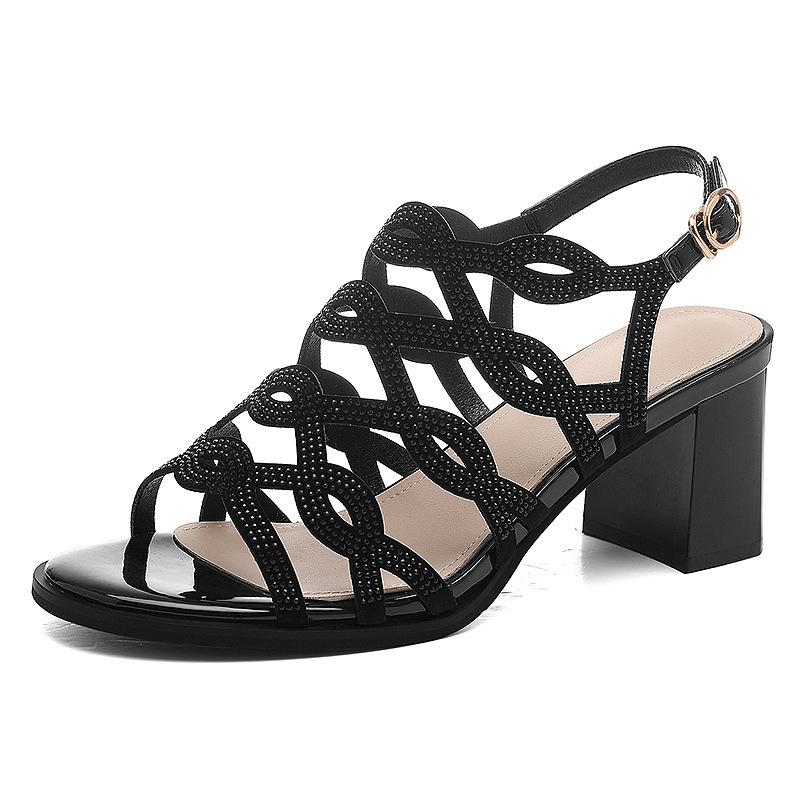 opp france Block Heel Woven Cutout Sandals