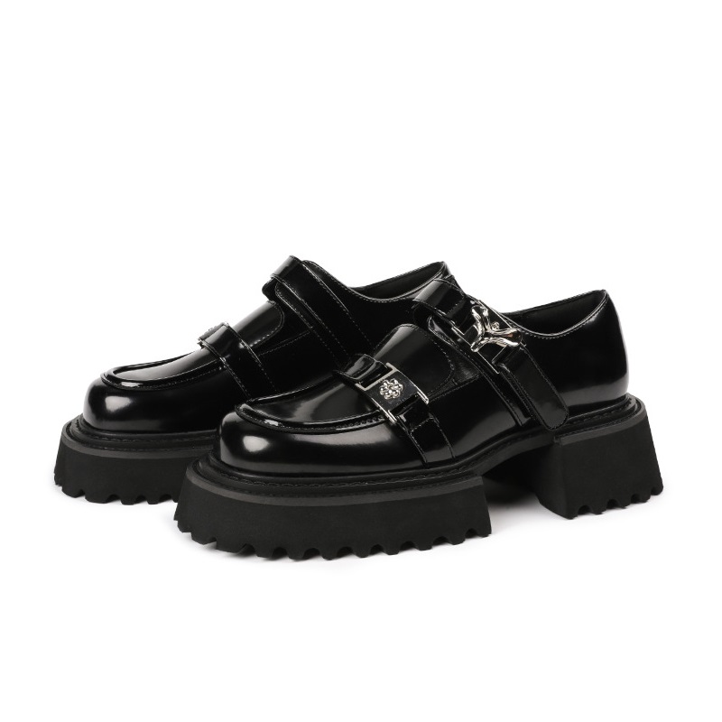 opp france Bright Black Leather Shoes